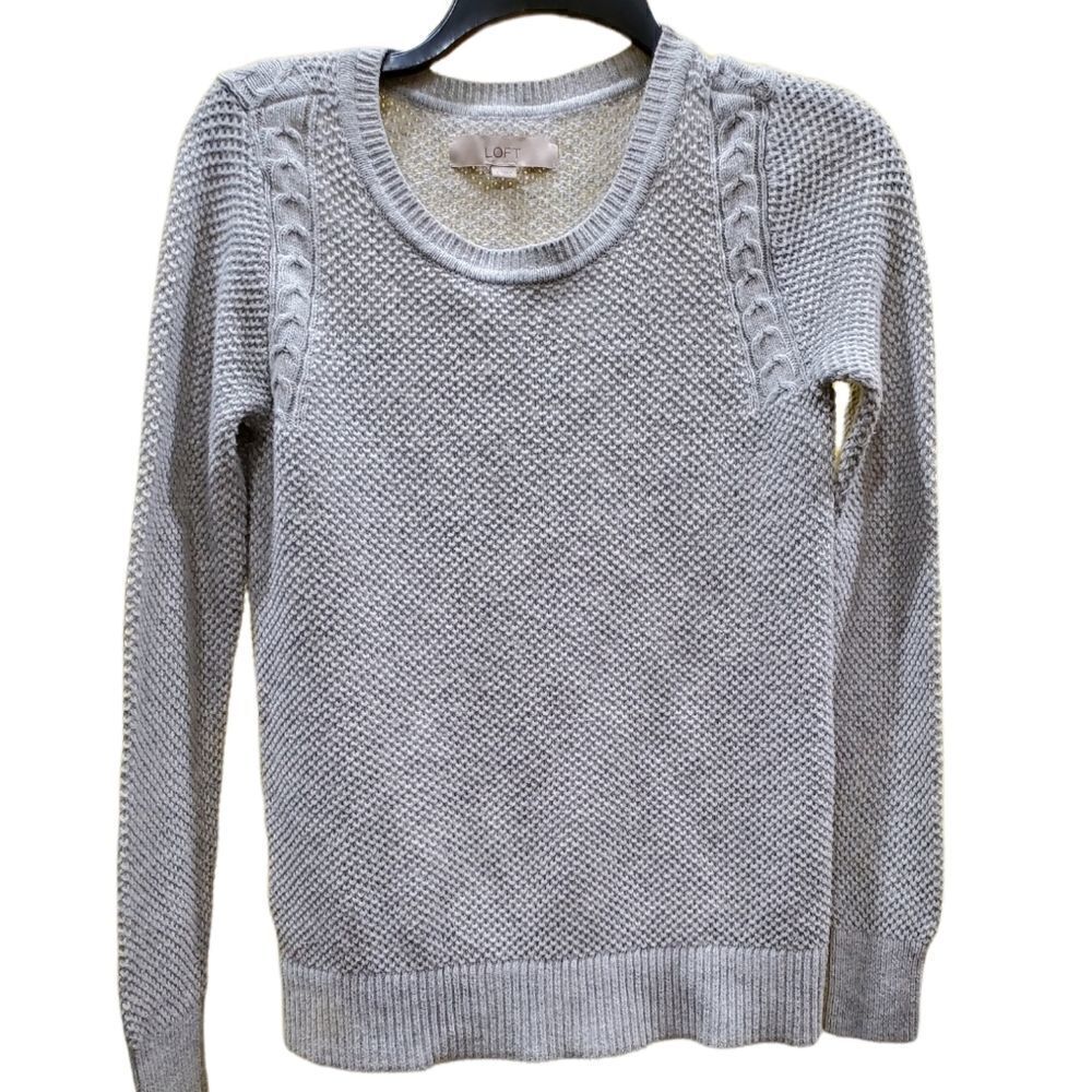 LOFT Gray Textured Knit Crewneck Sweater Women’s Small